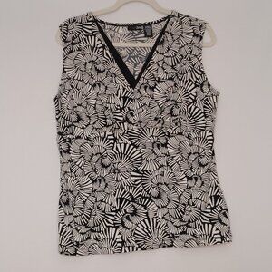 Women's East5th Black & White Shell Pattern Sleeveless Blouse/Tank Size Large
